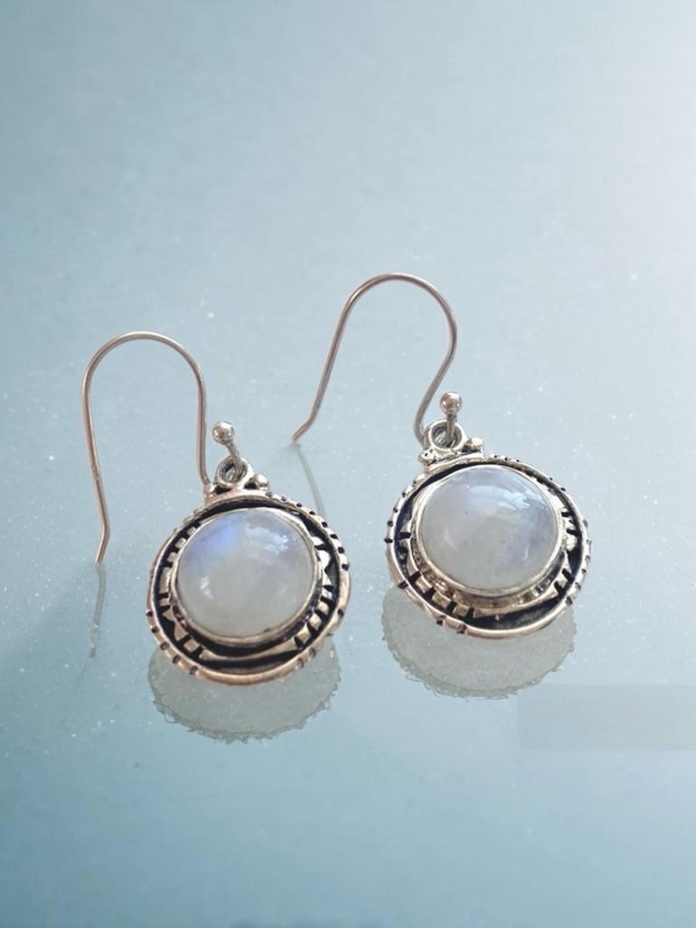 Sterling Silver Moonstone Dangle Earrings  on French Wire